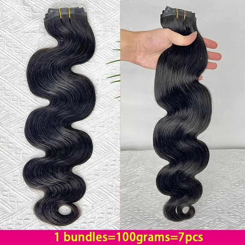 Klip Gelombang Badan dalam Sambungan Rambut 100% Rambut Manusia Pakan Ganda Klip PU Tidak Kelihatan Dalam Rambut Rambut Dara Mentah Kepala Penuh 7 Keping/Set — image 6