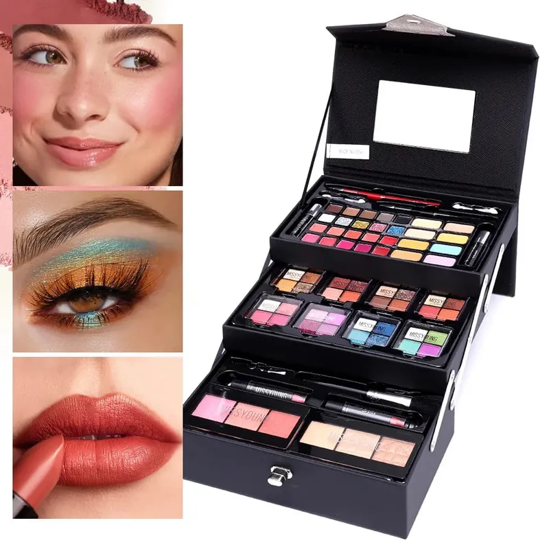 Zestaw podarunkowy do makijażu dla kobiet pełny zestaw wszystko w jednym makijaż puder do brwi szminka pędzel do błyszczyka Shimmer Glitter paleta cieni do powiek — image 7