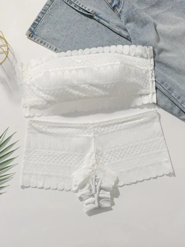 Set bralette senza spalline senza fili, reggiseno push up e slip senza cuciture in pizzo non imbottito per donna, comodo set di lingerie da sposa — image 4