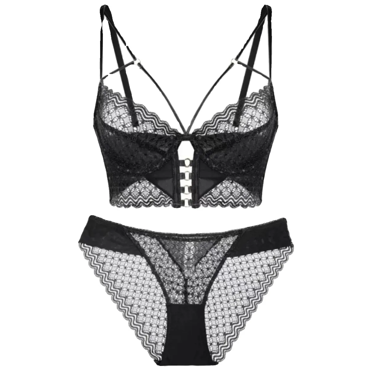 Large breasts show small bra ultra-thin lace lingerie set female underwear sexy straps steel ring black bra panty suit — image 6