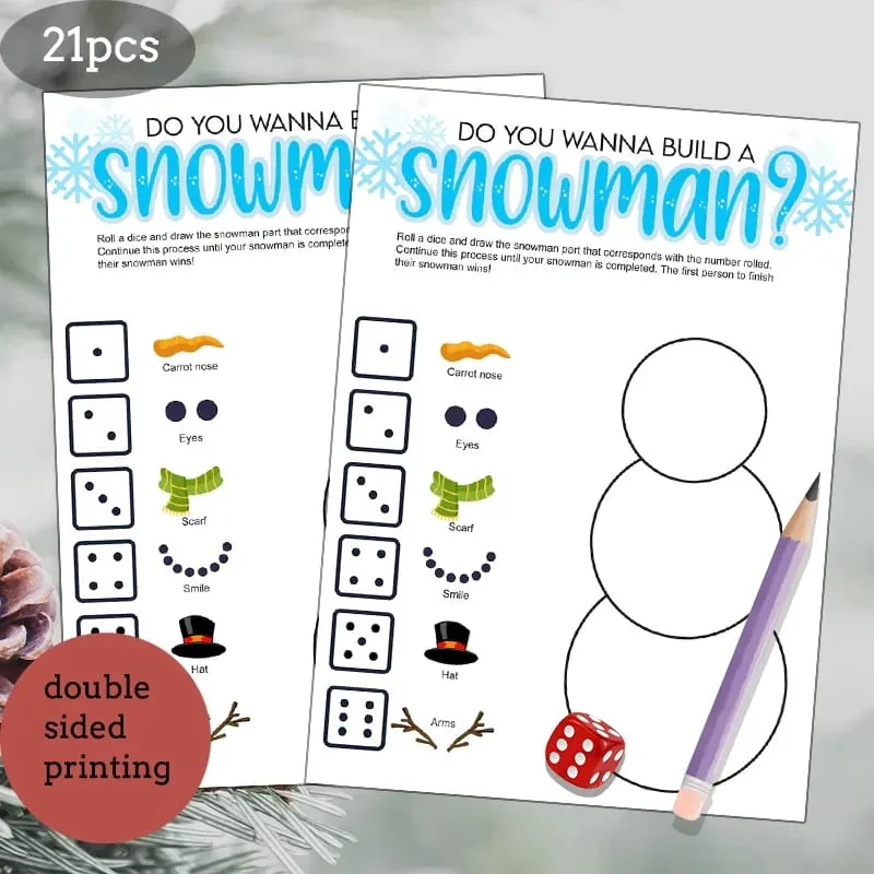 21pcs Christmas Roll a Snowman Permainan Kad Dadu Rolling Game Set Snowman Drawing Permainan Pesta Keluarga dan Permainan Pesta Percutian