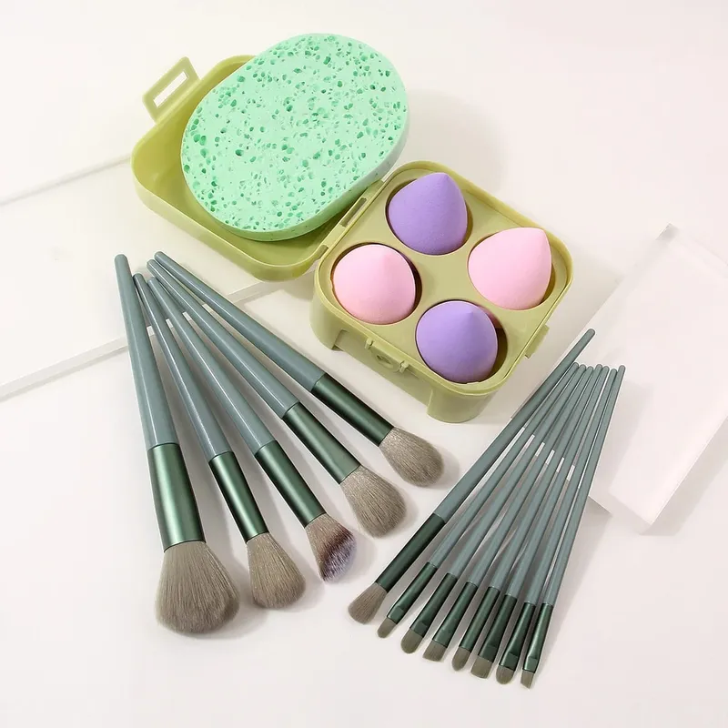 Set di pennelli per trucco multifunzionale da 19 pezzi con scatola di immagazzinaggio Pennelli morbidi con bignè per trucco e spugna detergente Trucco completo per il viso
