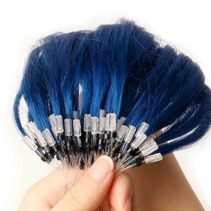 Extensions de cheveux humains colorés à micro maillons, sans colle, cheveux humains vierges, pour femmes et filles, 50 brins colorés, 30G, gris — image 9