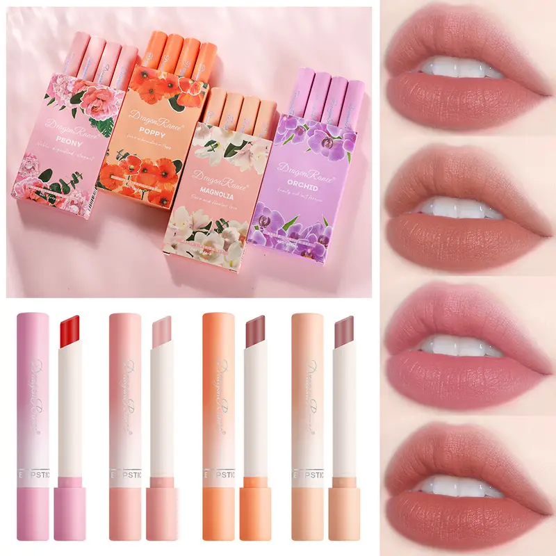 Cigarette Lipstick Set 4pc Velvet Matte Lip Gloss Waterproof Long Lasting Smoke Lip Stick Sexy Red Lip Tint Charming Lips Makeup — image 2