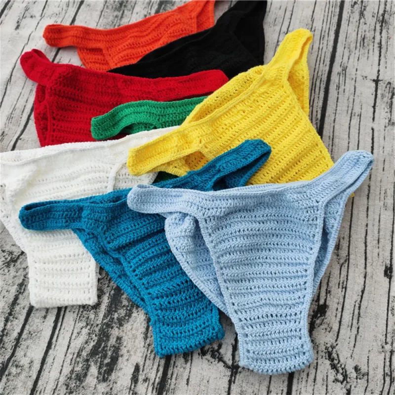 Chaud hommes femmes sous-vêtements respirants main Crochet taille basse Gstring natation bain de soleil string Sissy culottes Трусы Мужские — image 1