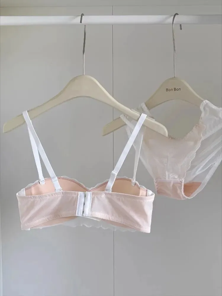 ภาษาฝรั่งเศสคำลูกไม้ครึ่งถ้วย Bra ชุดไร้สาย Push Up เล็กเพิ่มลิฟท์ป้องกันการหย่อนคล้อย Comfort ชุดชั้นในเซ็กซี่ชุดสำหรับสตรี — image 3