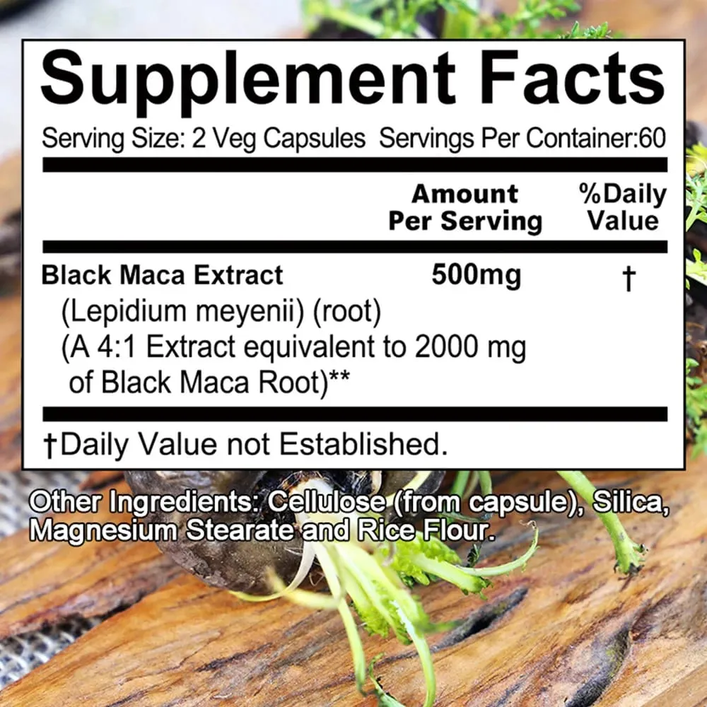 Μαύρες κάψουλες Maca 20000mg - Υποστηρίζει τη λειτουργία του εγκεφάλου Προωθεί την ανάπτυξη και την αποκατάσταση των μυών Super Απορρόφηση Βελτιώνει τη ζωτικότητα — image 2