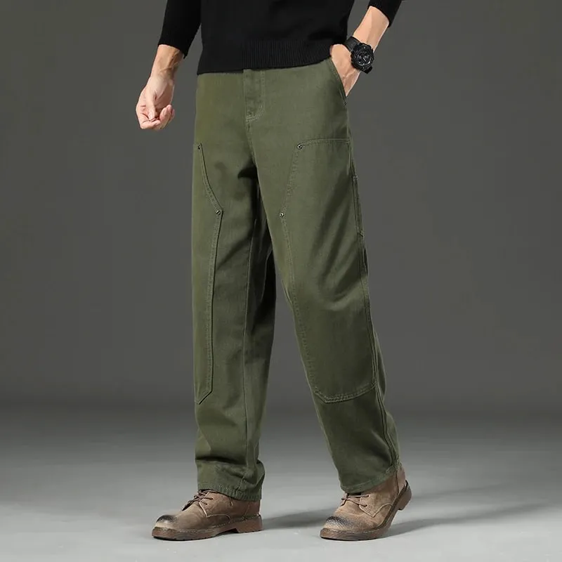 Haute qualité printemps nouveau Style droit ample hommes pantalons décontractés Rivet épissage Style Safari coton pantalon armée vert jean — image 9