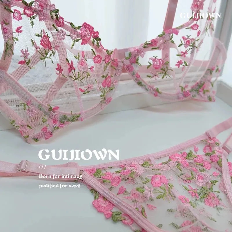 ทุกวันชุดชั้นในลูกไม้ฝรั่งเศสชุดไร้สายสนับสนุนปักดอกไม้ Ultra Thin Breathable Comfort Hollow Out ชุดชั้นใน BANERDANNI — image 8