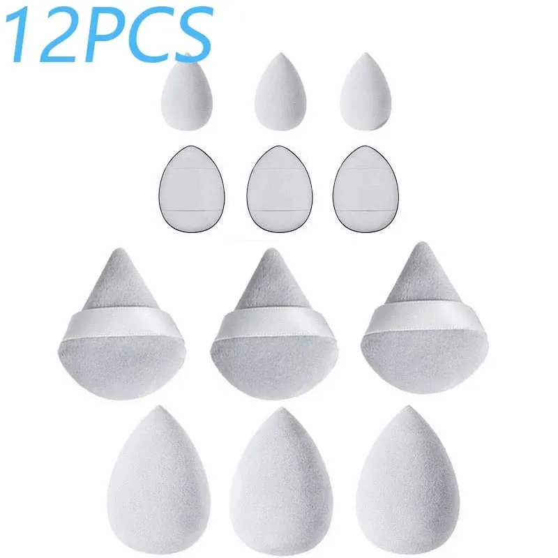 Set Spons Rias 12 Buah Warna Solid Bedak Tabur dan Set Telur Rias Lembut Puff Mini Katun Puff Jempol Penangkap Jari — image 10