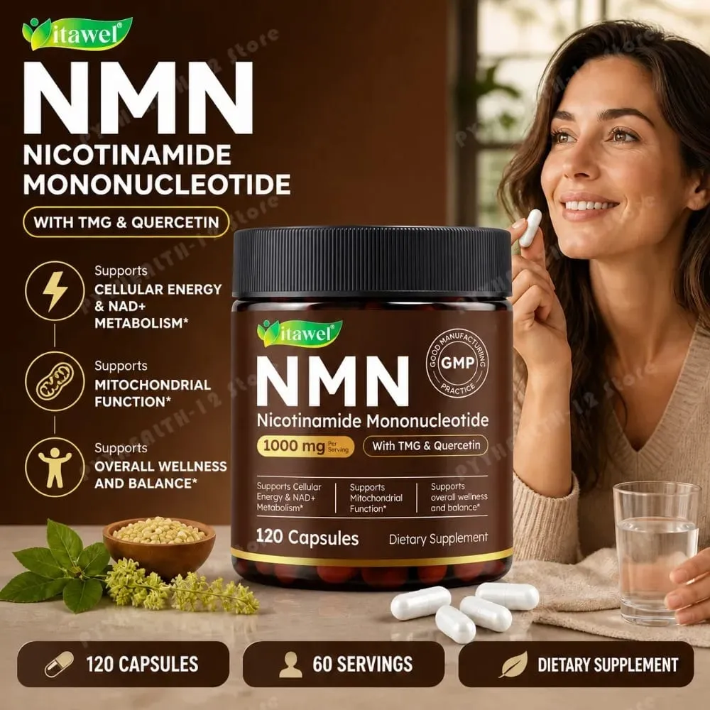 Capsule NMN 1000mg Nicotinamide Mononucleotide NAD+ Energia Cellulare TMG Quercetina Resveratrolo 120 Capsule Vegane Non OGM — image 4