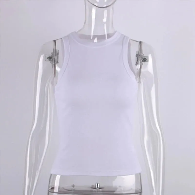 Top in maglia a costine Collo Camicie basic estive Bianco Nero Gilet sportivo casual con spalle scoperte Canotta da donna verde — image 13