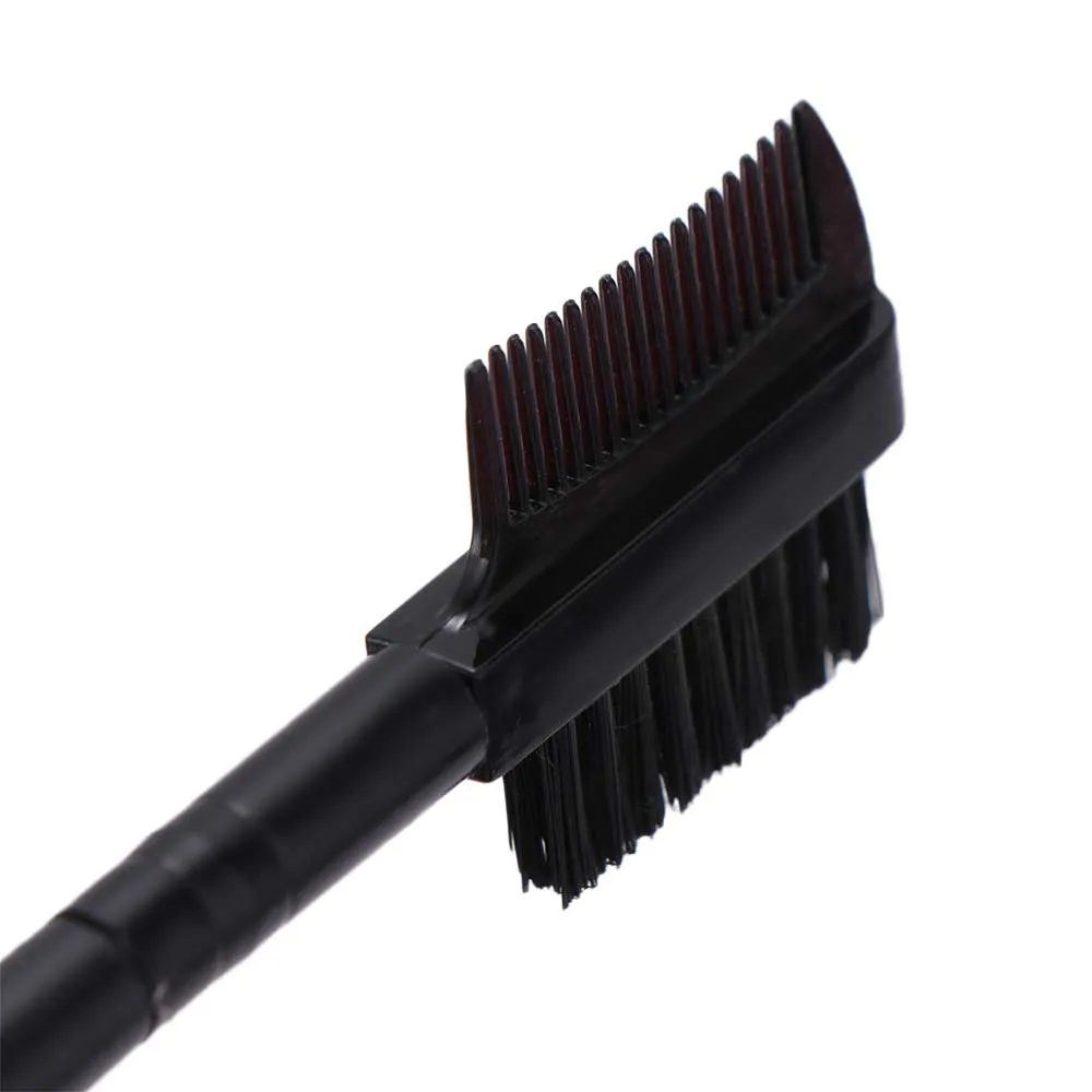 สีดำคุณภาพสูง Double Ended Dual HEAD เครื่องมือแต่งหน้าไม้ Handle แปรงแต่งหน้าหวีคิ้วแปรงขนตาแปรงคิ้วหวี — image 5
