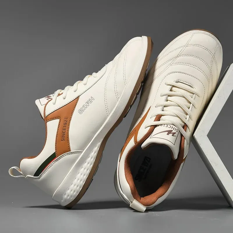 Double Star Men's White Leather รองเท้าผ้าใบลำลองน้ำหนักเบาระบายอากาศได้ลื่นรองเท้ากีฬาที่เดิน — image 5