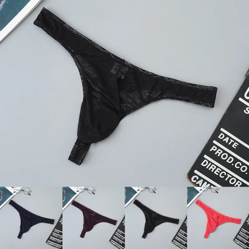 Men Lace Jacquard G-string Underwear High Stretchy Large Pouch Thong Panties Sexy Gays Erotic T-back Underpants — image 7