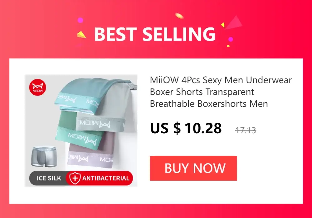MiiOW 4Pcs Man Underwear Boxers Men's Panties Breathable Polyester Innerwear Sexy Men Underpants Boxershorts Antibacterial — image 21