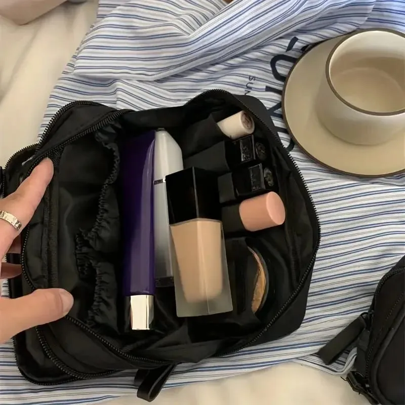 Bolsa de armazenamento de pincéis de maquiagem, grande capacidade, zíper duplo, organizador de ferramentas cosméticas, aberto vertical, suporte de pincel independente — image 4
