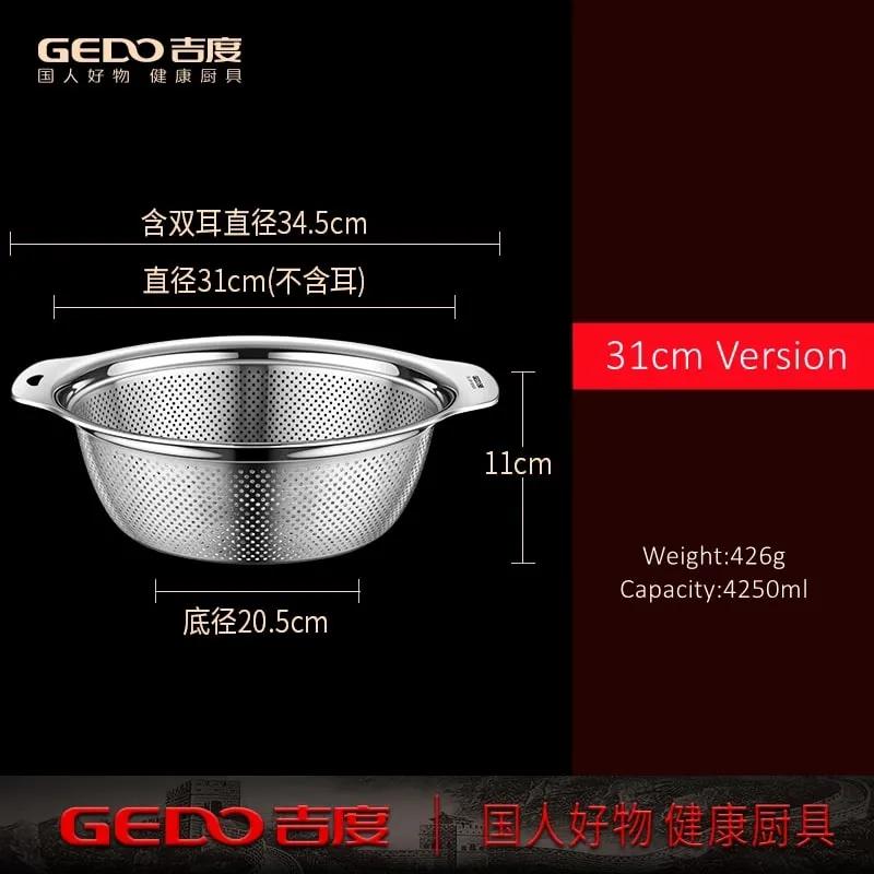 LFGB Certification 304 Stainless Steel Kitchen Washing Drainage Basin 23cm~31cm Diameter Colander with Dense Small Holes — image 13