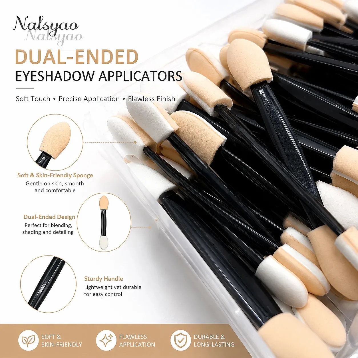 50/100/200PCS oboustranné houbové aplikátory na oční stíny s nádobou – jednorázové štětce na make-up s dlouhou rukojetí