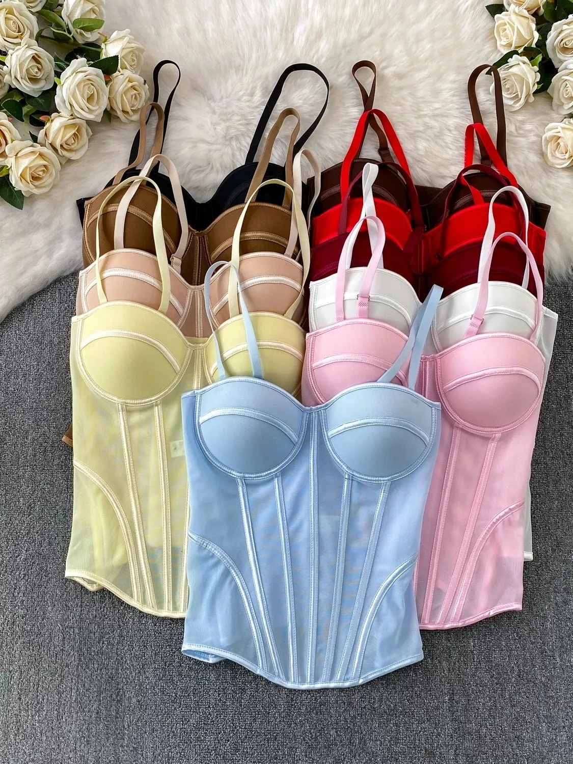 Corset de luxe en maille pour femmes, Camisole à bretelles, Lingerie solide, haut d'été de haute qualité, contrôle du ventre, débardeur de fête transparent, 2026 — image 7