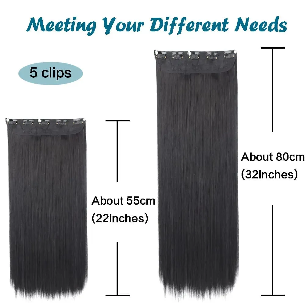 Clip per estensioni sintetiche per capelli lunghi lisci, 5 clip, in fibra ad alta temperatura, parrucchino marrone nero — image 3