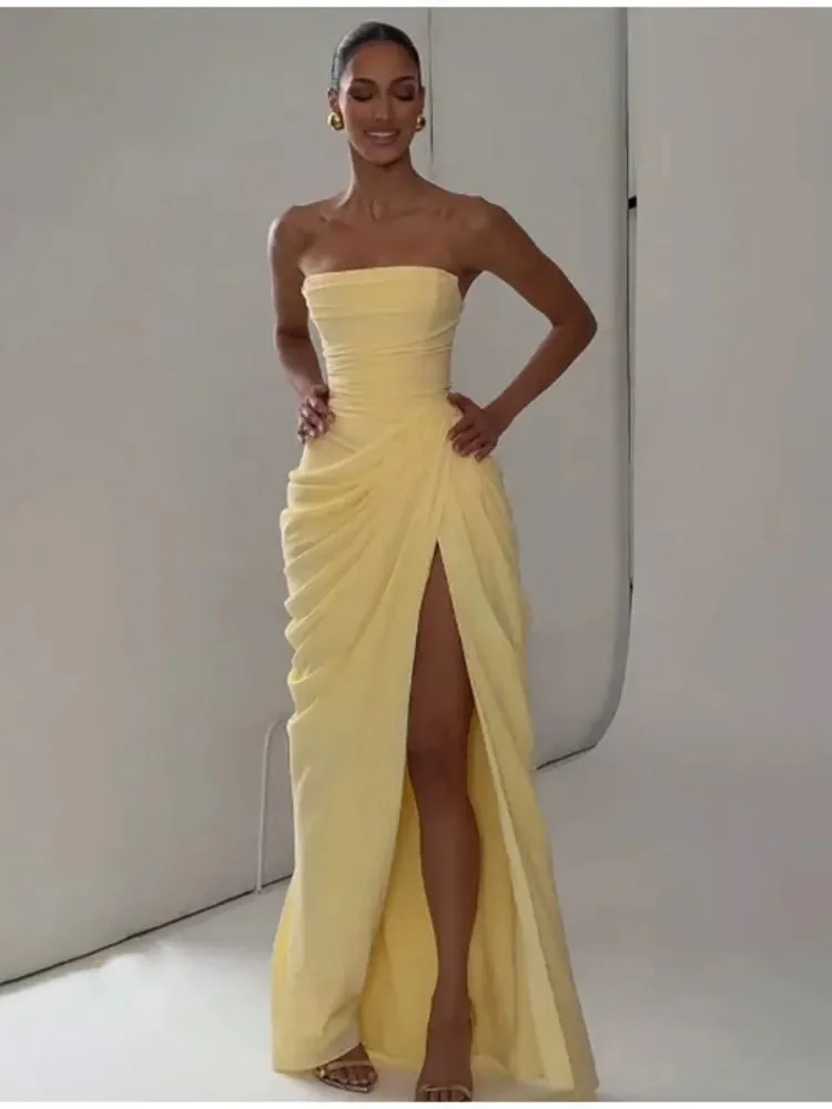 Pevné sexy plisované šaty bez ramínek Dámské elegantní Maxišaty s vysokým pasem a s vysokým pasem na záda 2026 Nové večerní společenské šaty — image 1