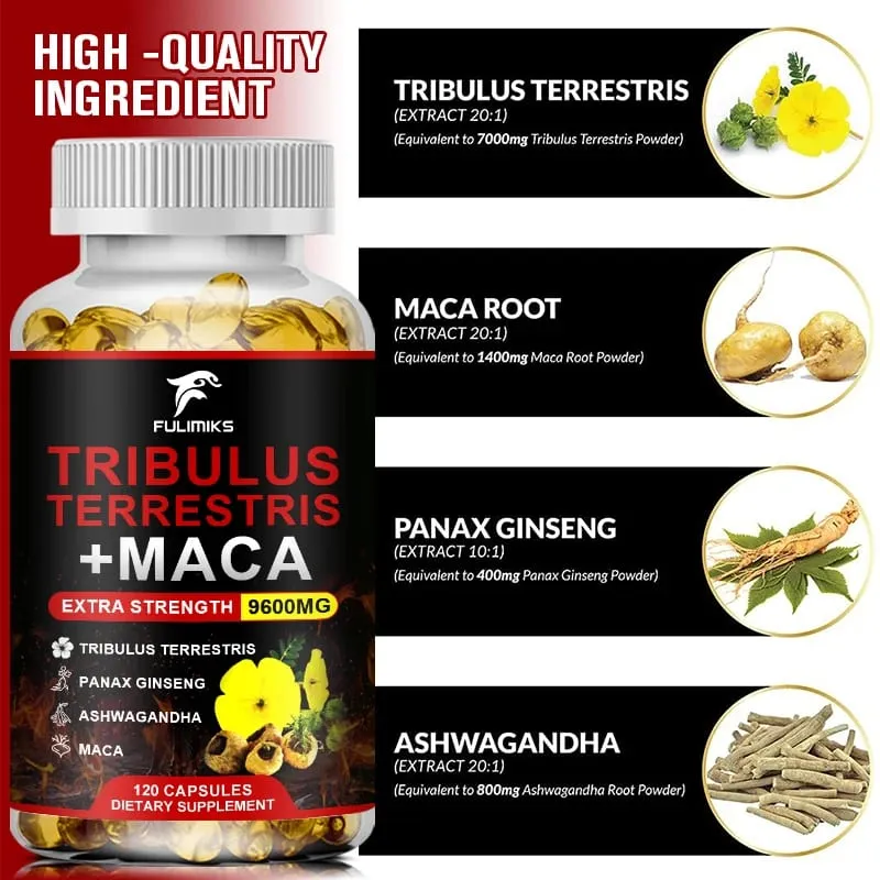 Tribulus Terrestris + Maca Capsules 9600MG with Ginseng & Ashwagandha Supports Energy Stamina & Muscle Performance — image 4