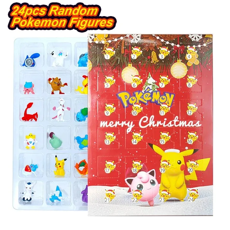 Pokemon Figura Calendario dell'Avvento Confezione regalo mini Pikachu Personaggio Bulbasaur Collezione di regali di giocattoli di Natale Giocattolo modello da tavolo — image 4
