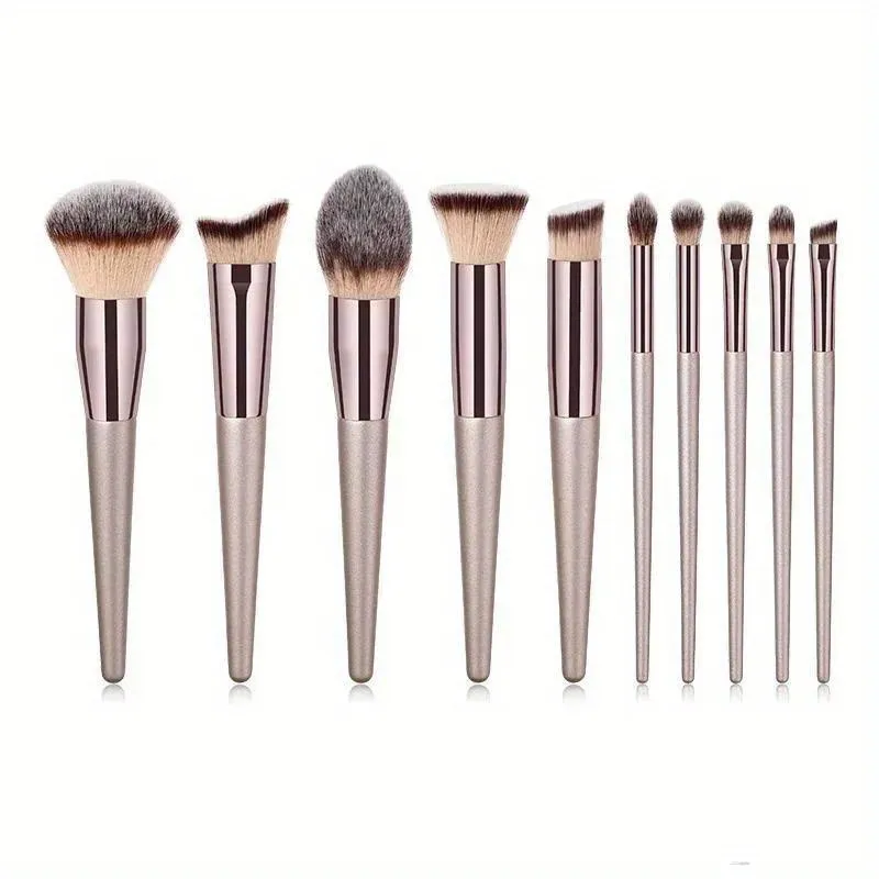 10 ชิ้นทองแชมเปญแปรงแต่งหน้าชุด Foundation Loose Powder Blush คอนซีลเลอร์อายแชโดว์ Professional Set — image 3