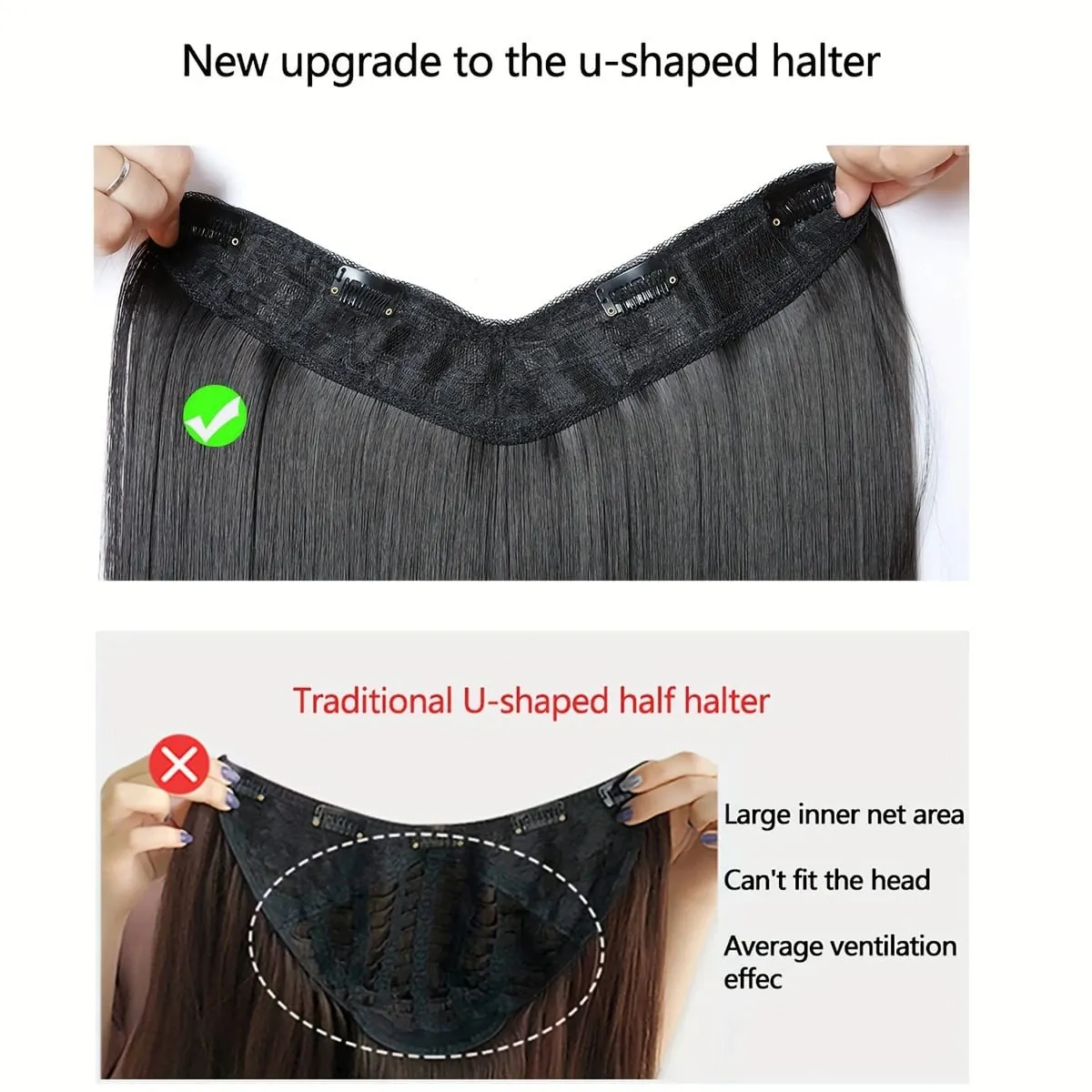 22 นิ้วต่อผมสังเคราะห์ผสมได้ดียาวตรงหยัก Hairpieces รูปตัววีสีน้ำตาลต่อผม — image 2