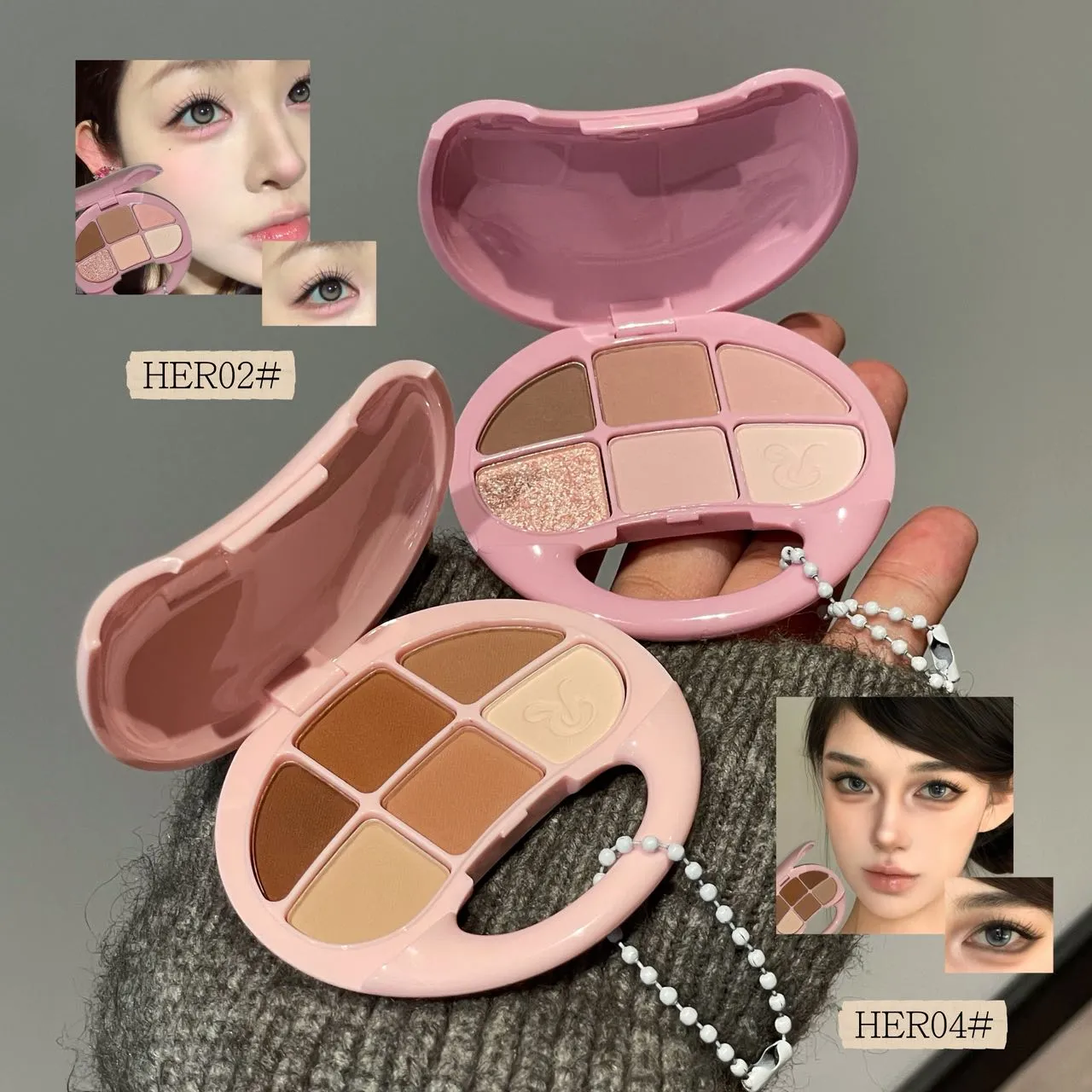 Disco per ombretti a sei colori rosa marrone Palette di ombretti perlescenti opachi a bassa saturazione Trucco coreano Cosmetico per occhi luccicante opaco — image 4