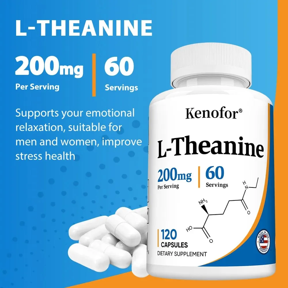 L-teanina 200 Mg Integratore di teanina extra forte – Supporto per concentrazione e rilassamento Miglioramento del sonno Non OGM e senza glutine — image 2
