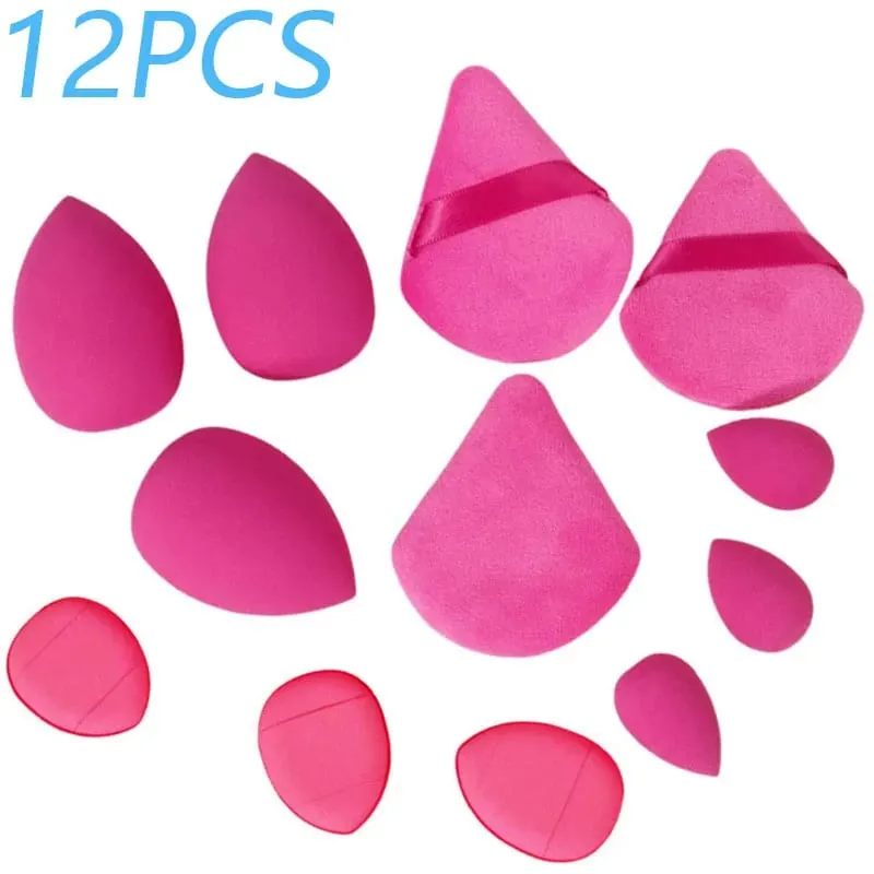 Set Spons Rias 12 Buah Warna Solid Bedak Tabur dan Set Telur Rias Lembut Puff Mini Katun Puff Jempol Penangkap Jari — image 11
