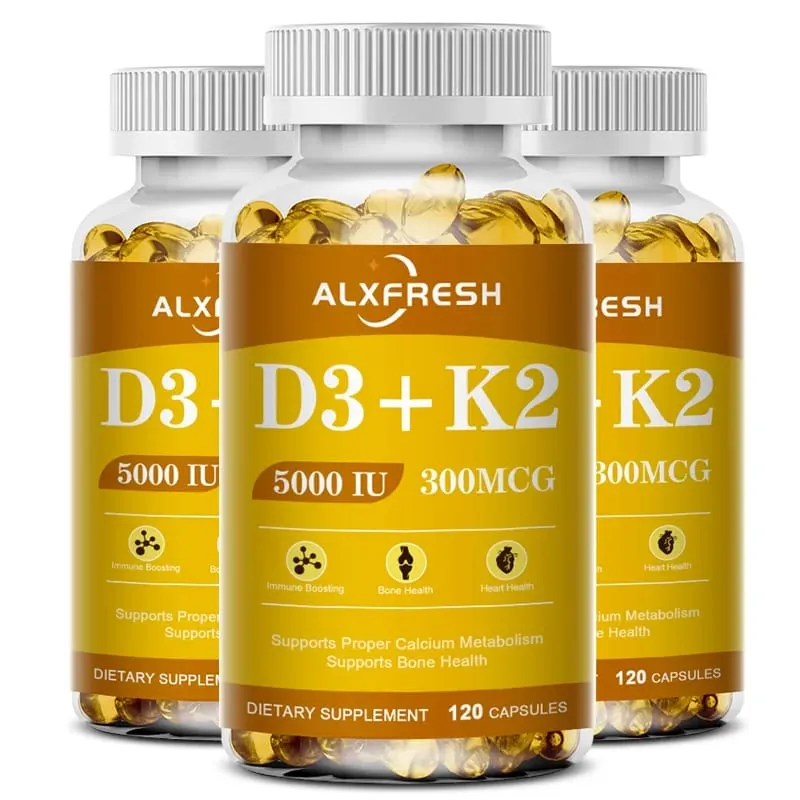 Alxfresh Vitamina D3K2 Capsule Assorbimento del calcio Supporto del sistema immunitario osseo e articolare Collagene Miglioramento dell'integratore per la salute della pelle — image 8