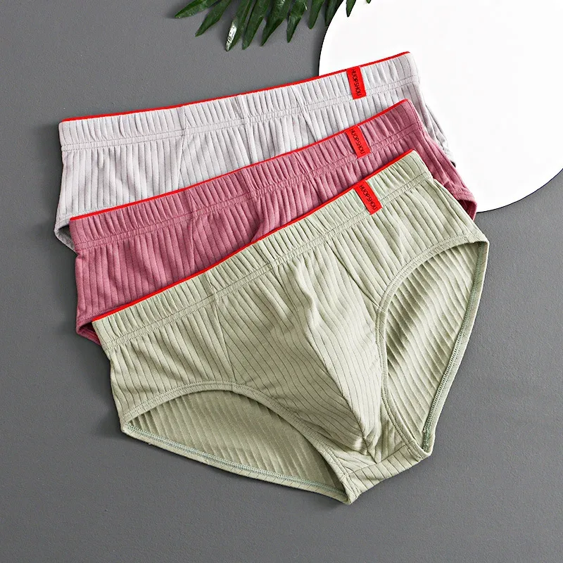 1/3PCS 남자 팬티 중반 허리 탄성 부드러운 통기성 방부제 U 볼록 스트라이프 솔리드 컬러 캐주얼 남자 속옷 속옷 남자 — image 4