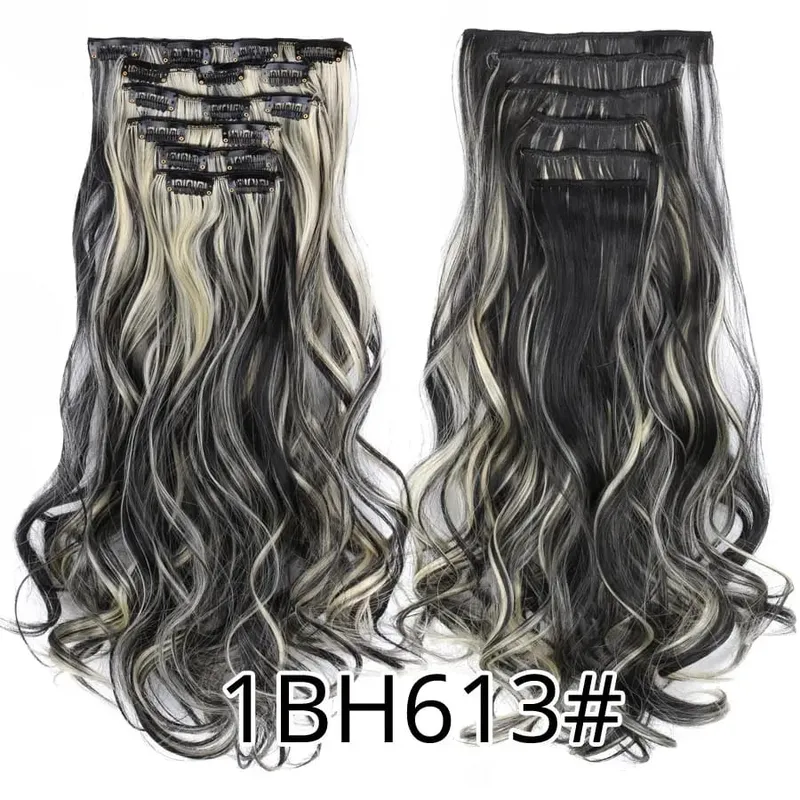 คลิปสีดำในส่วนขยายตรง 22 "ยาวสังเคราะห์หนาคลิปบนผมสำหรับผู้หญิง 6 ชิ้น/เซ็ต CURLY Full HEAD งานแต่งงานทุกวัน — image 34