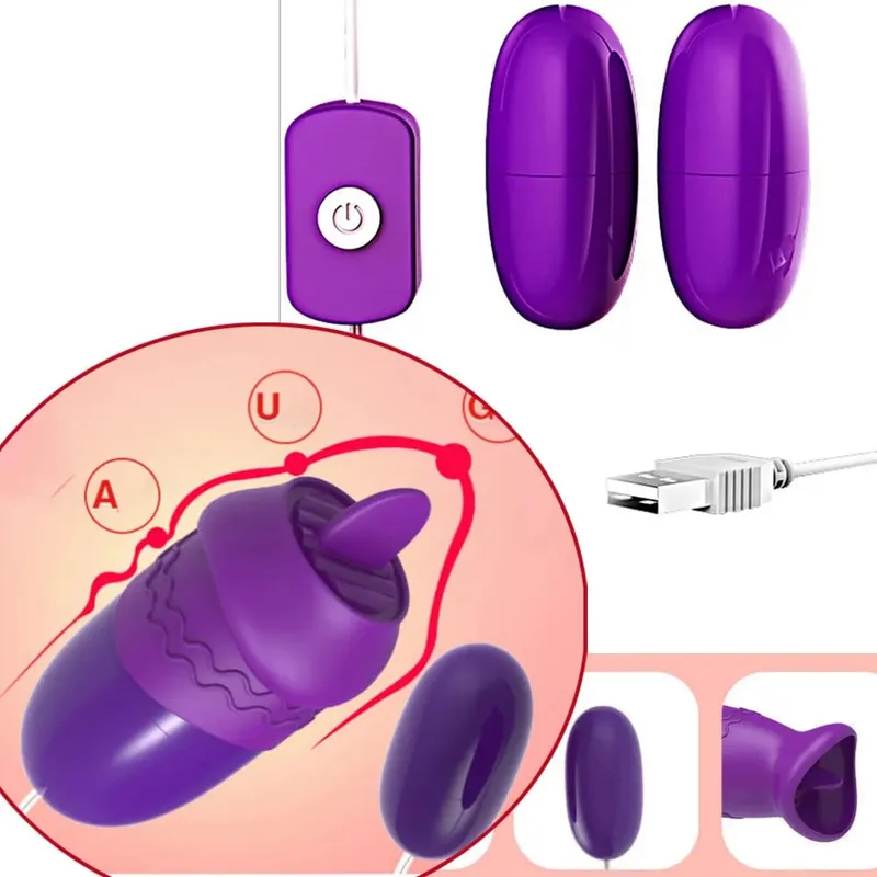 Vibratore multifunzione Clitoride G-Spot Lingua Clitoride 2 Uovo di salto USB Power Bullet Telecomando Vibrante Giocattoli sessuali per le donne — image 2