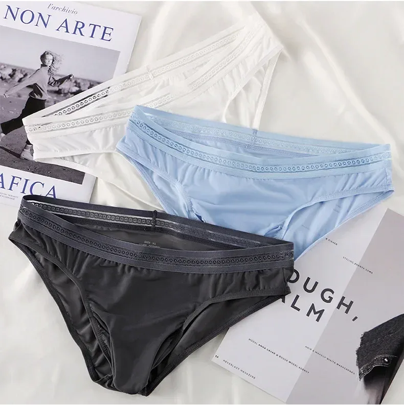 Celana Dalam Sutra Es Pria Baru Celana Dalam Ikat Pinggang Renda Elastis Tinggi Cepat Kering Ultratipis Pakaian Dalam Bikini Sejuk Mulus Seksi — image 23