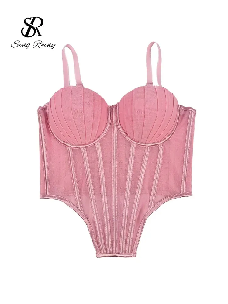 Fesyen Solid Korset Pakaian Dalam Atasan Wanita Tali Mesh Tipis Kamisol Slim Amerika Retro Backless Beach Tank Top Seksi — image 9