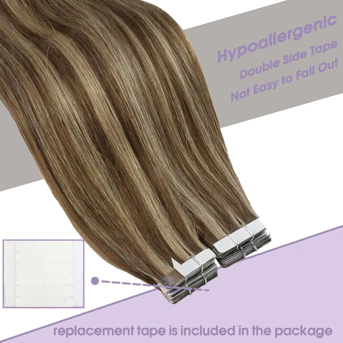 Lige tape i hårextensions Ægte menneskehår sømløs tape i menneskehår extensions 50 gram 20 stk. usynlig brun tape ins. — image 4