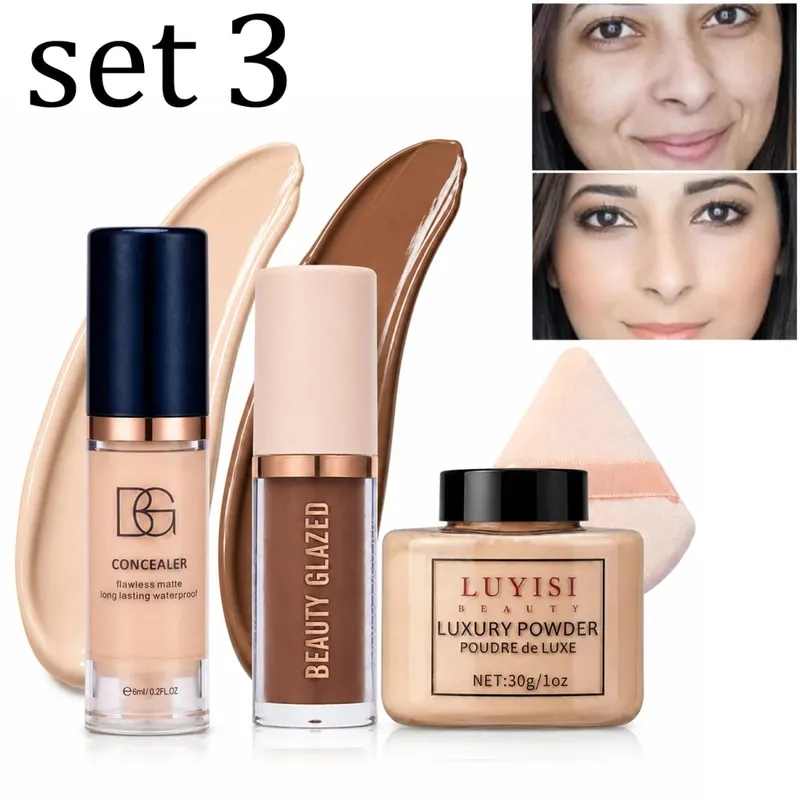 4 pezzi/set: kit per modellare e fissare il viso in polvere sciolta per contorno correttore e sbuffo, controllo dell'olio con effetto opaco a lunga durata impermeabile. — image 3