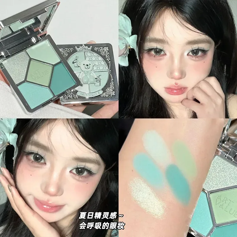 Ögonskuggspalett Blush Highlight Makeup Pearly Highgloss Shimmer Rosa Brun Jordfärg Fina paljetter Ögonskugga
