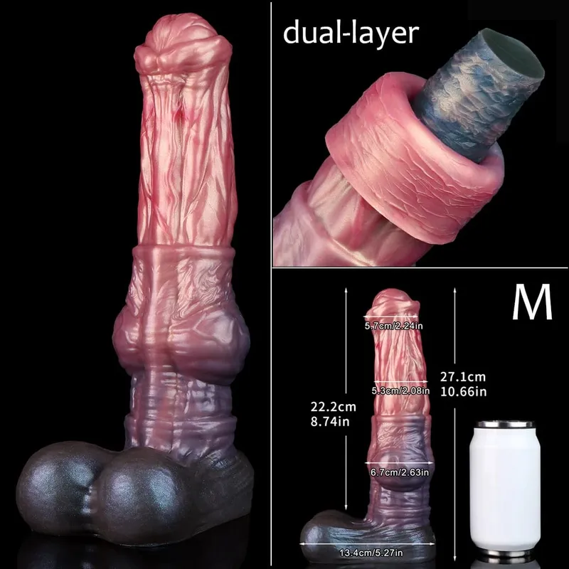 Dobbeltlags silikone Fantasy Dog Knot Dildo Blå Butt Plug med Sucker Anal Dilator Onanere Sexlegetøj til Voksen 18+