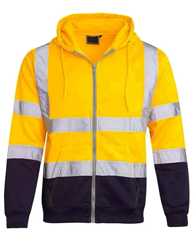 Sudaderas con capucha reflectantes de seguridad para el trabajo para hombre, chaqueta holgada con cordón y cremallera, Jersey fino de lana con capucha, abrigo, sudadera de trabajo informal