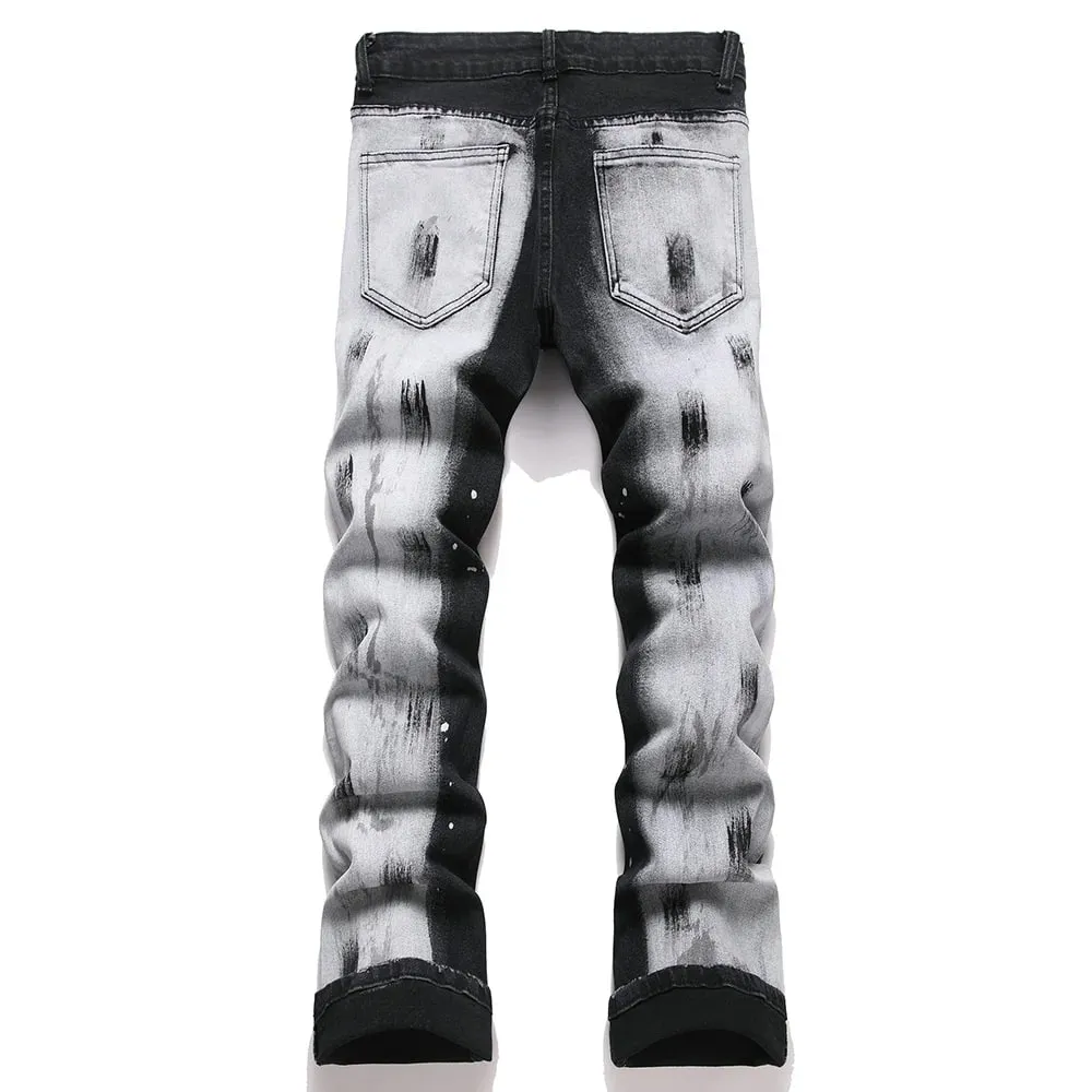 Giày Boot Nam Cắt Denim Jeans Sơn Nút Bay Slim Quần Loe Áo Dạo Phố Co Giãn Spandex Quần Cotton