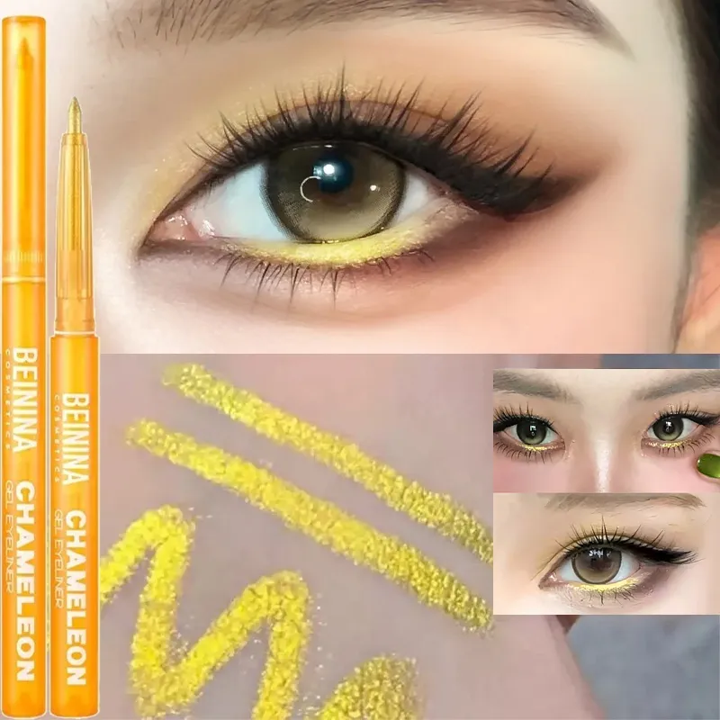Bunglon Berkilat Yellow Eyeliner Gel Pen Pembayang Mata Metalik Multicolor Eye Liner Pearlescent Polarized Solek Pigmen Mata Dalam