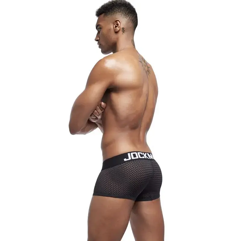 Jockmail Boxers Sexy Mens Panties Mesh Quick-drying Breathable Calzoncillos Solid Color Simple Boxers Hombre Semi-transparent — image 5