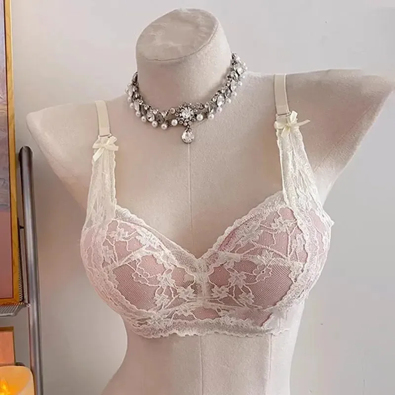 Reggiseno in pizzo con fiocco stile cavezza femminile Push-up imbottito senza ferretto Lingerie interna morbida per busto piccolo da indossare ogni giornoセクシーな — image 10