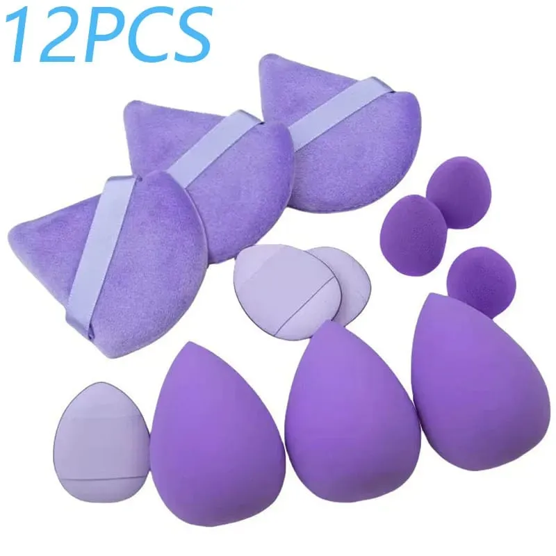 Set Spons Rias 12 Buah Warna Solid Bedak Tabur dan Set Telur Rias Lembut Puff Mini Katun Puff Jempol Penangkap Jari — image 13