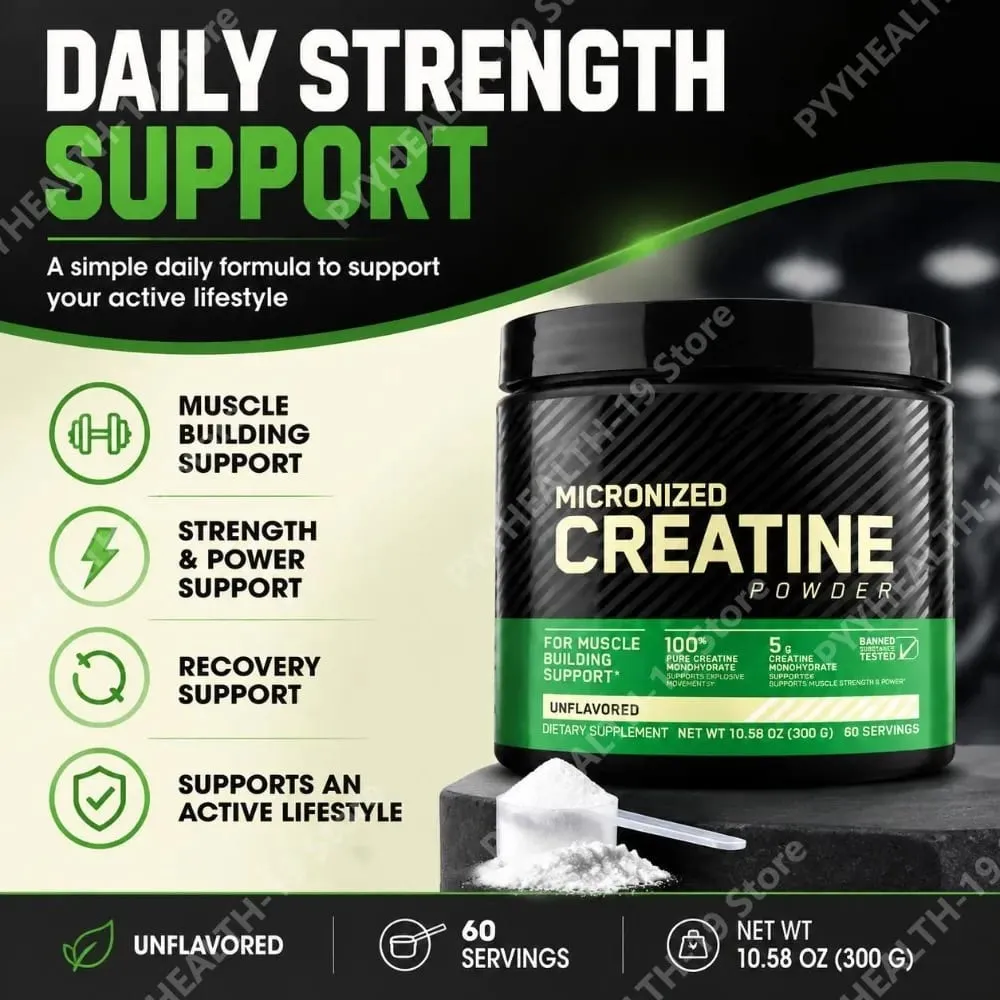 Creatina monoidrato micronizzata in polvere pura e non aromatizzata per lo sviluppo muscolare, forza, potenza e supporto per il recupero, adulti 300 g